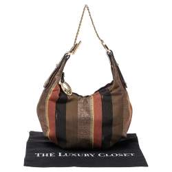 Pre Owned Fendi Multicolor Striped Canvas Chef Chain Hobo