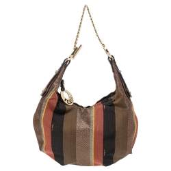 Pre Owned Fendi Multicolor Striped Canvas Chef Chain Hobo
