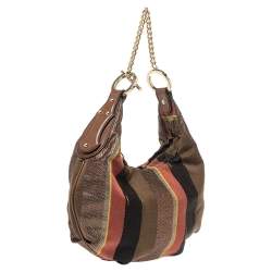 Pre Owned Fendi Multicolor Striped Canvas Chef Chain Hobo
