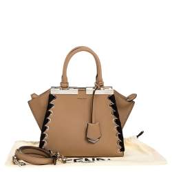 Pre Owned Fendi Beige/Black Whipstitch Leather Mini 3Jours Tote