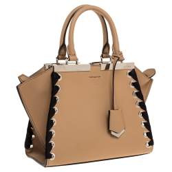 Pre Owned Fendi Beige/Black Whipstitch Leather Mini 3Jours Tote