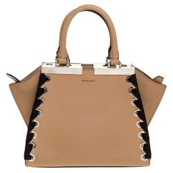 Pre Owned Fendi Beige/Black Whipstitch Leather Mini 3Jours Tote