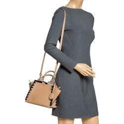 Pre Owned Fendi Beige/Black Whipstitch Leather Mini 3Jours Tote