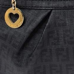 Pre Owned Fendi Black Zucchino Coated Canvas Baguette Chain Bag