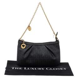 Pre Owned Fendi Black Zucchino Coated Canvas Baguette Chain Bag