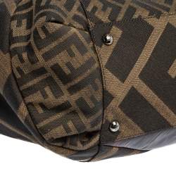 Pre Owned Fendi Tobacco Zucca Canvas and Patent Leather Raddica Boston Bag