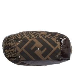 Pre Owned Fendi Tobacco Zucca Canvas and Patent Leather Raddica Boston Bag