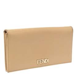 Fendi Beige Patent Leather Logo Flap Continental Wallet