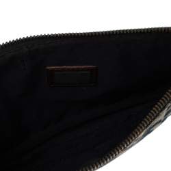 Pre Owned Fendi Navy Blue Embossed Denim Baguette Bag