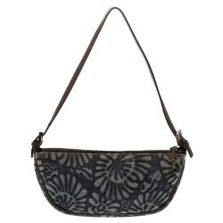 Pre Owned Fendi Navy Blue Embossed Denim Baguette Bag