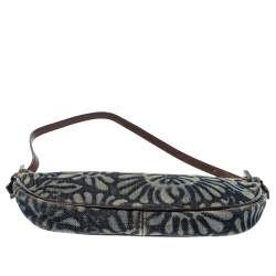 Pre Owned Fendi Navy Blue Embossed Denim Baguette Bag