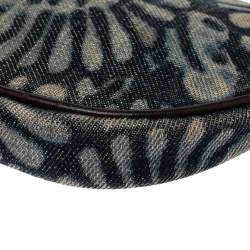 Pre Owned Fendi Navy Blue Embossed Denim Baguette Bag