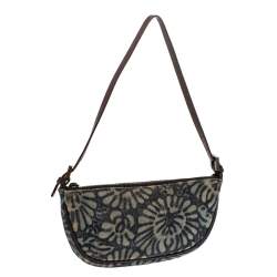 Pre Owned Fendi Navy Blue Embossed Denim Baguette Bag