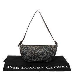 Pre Owned Fendi Navy Blue Embossed Denim Baguette Bag