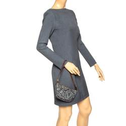 Pre Owned Fendi Navy Blue Embossed Denim Baguette Bag