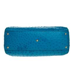 Pre Owned Fendi Aqua Blue Ostrich Large Peekaboo Top Handle Bag