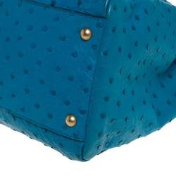 Pre Owned Fendi Aqua Blue Ostrich Large Peekaboo Top Handle Bag