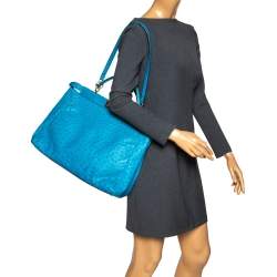 Pre Owned Fendi Aqua Blue Ostrich Large Peekaboo Top Handle Bag