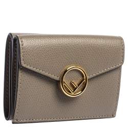 Pre Owned Fendi Beige Leather Micro Trifold Compact Wallet
