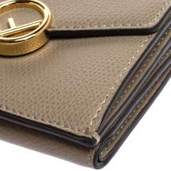 Pre Owned Fendi Beige Leather Micro Trifold Compact Wallet