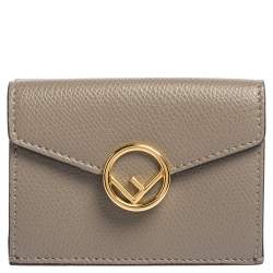 Pre Owned Fendi Beige Leather Micro Trifold Compact Wallet