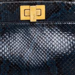 Pre Owned Fendi Blue Python Mini Peekaboo Top Handle Bag