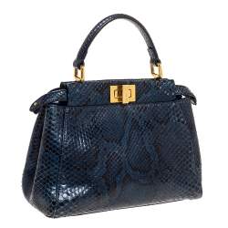 Pre Owned Fendi Blue Python Mini Peekaboo Top Handle Bag