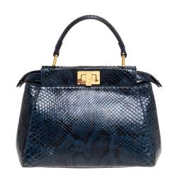 Pre Owned Fendi Blue Python Mini Peekaboo Top Handle Bag