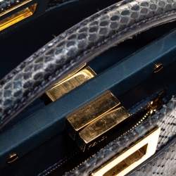 Pre Owned Fendi Blue Python Mini Peekaboo Top Handle Bag