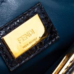 Pre Owned Fendi Blue Python Mini Peekaboo Top Handle Bag