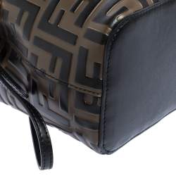 Pre Owned Fendi Brown/Black Zucca Leather Mini Mon Tresor Drawstring Bucket Bag