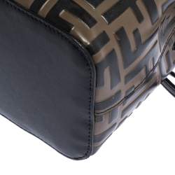 Pre Owned Fendi Brown/Black Zucca Leather Mini Mon Tresor Drawstring Bucket Bag