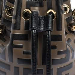 Pre Owned Fendi Brown/Black Zucca Leather Mini Mon Tresor Drawstring Bucket Bag