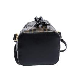 Pre Owned Fendi Brown/Black Zucca Leather Mini Mon Tresor Drawstring Bucket Bag