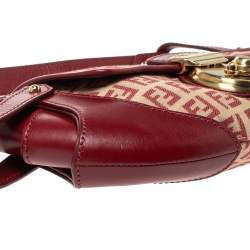 Pre Owned Fendi Red/Beige Canvas and Leather Pochette Bag