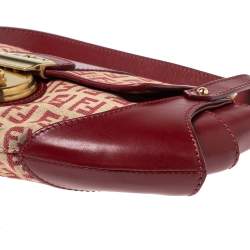 Pre Owned Fendi Red/Beige Canvas and Leather Pochette Bag