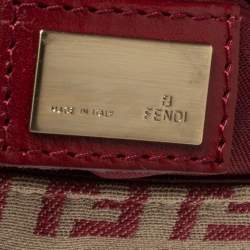 Pre Owned Fendi Red/Beige Canvas and Leather Pochette Bag