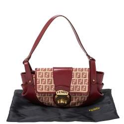 Pre Owned Fendi Red/Beige Canvas and Leather Pochette Bag