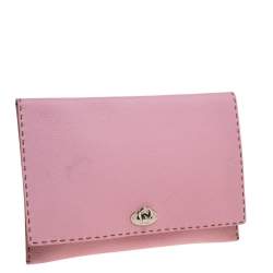 Pre Owned Fendi Pink Leather Selleria Flap Clutch