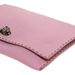 Pre Owned Fendi Pink Leather Selleria Flap Clutch