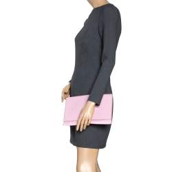 Fendi Pink Leather Selleria Flap Clutch