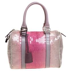 Pre Owned Fendi Pink Ombre Sequins and Fabric Small Forever Bauletto Boston Bag