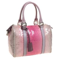 Pre Owned Fendi Pink Ombre Sequins and Fabric Small Forever Bauletto Boston Bag