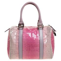Pre Owned Fendi Pink Ombre Sequins and Fabric Small Forever Bauletto Boston Bag