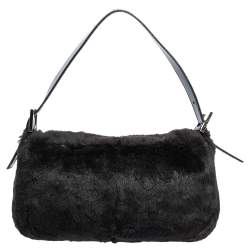 Pre Owned Fendi Black Shearling and Leather Mama Baguette Bag