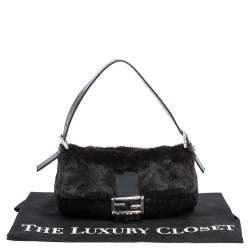 Pre Owned Fendi Black Shearling and Leather Mama Baguette Bag