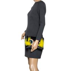 Pre Owned Fendi Black Leather and Python Dolce Monster Clutch