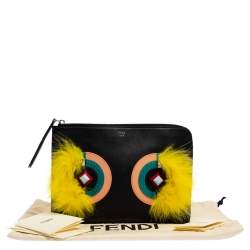 Pre Owned Fendi Black Leather and Python Dolce Monster Clutch
