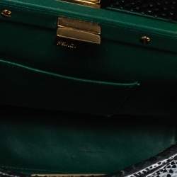 Pre Owned Fendi Green Python Mini Peekaboo Top Handle Bag