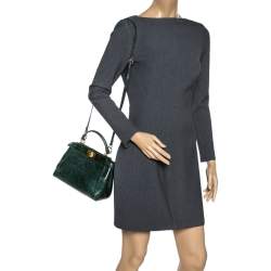 Pre Owned Fendi Green Python Mini Peekaboo Top Handle Bag